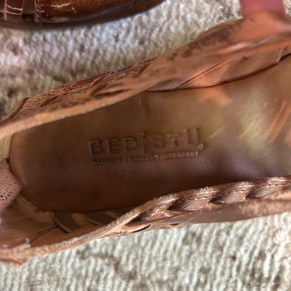 BED|STU Brown Distressed Leather Strappy Flats - Picture 4 of 6